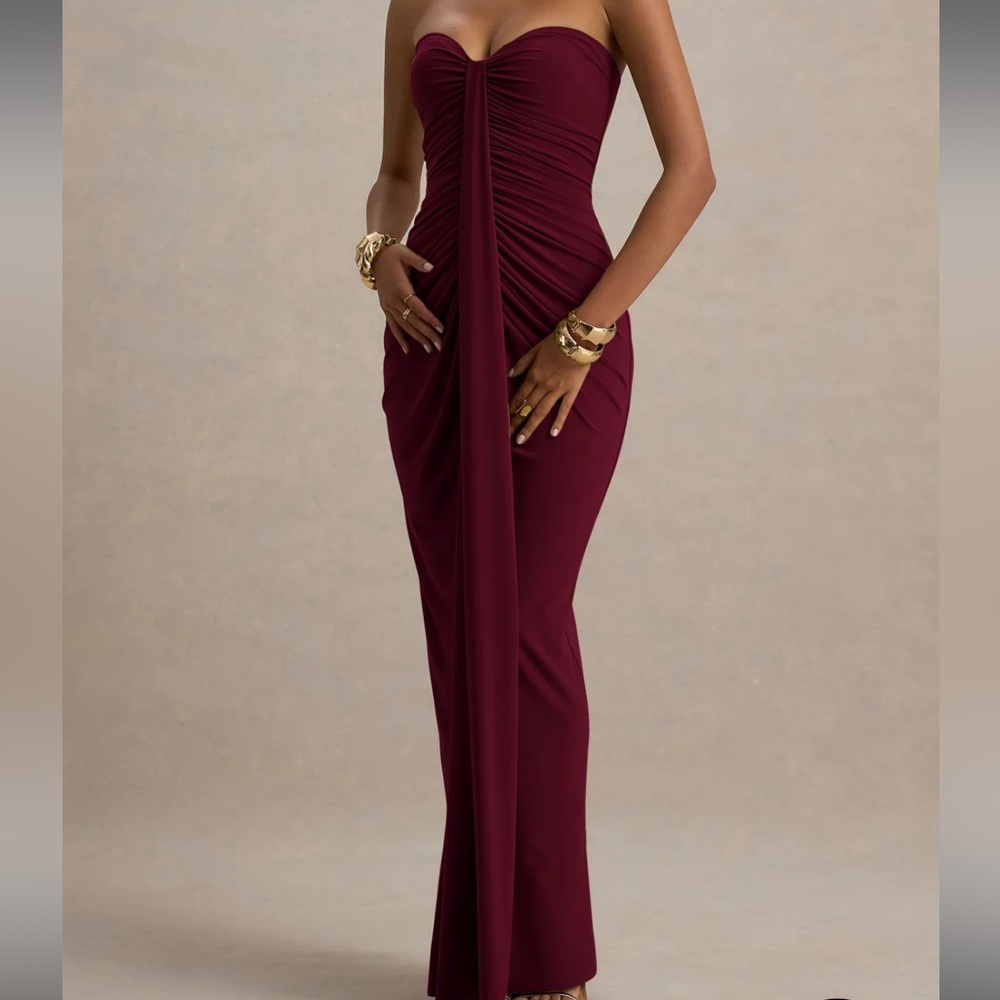 Club London ruched maxi strapless dress